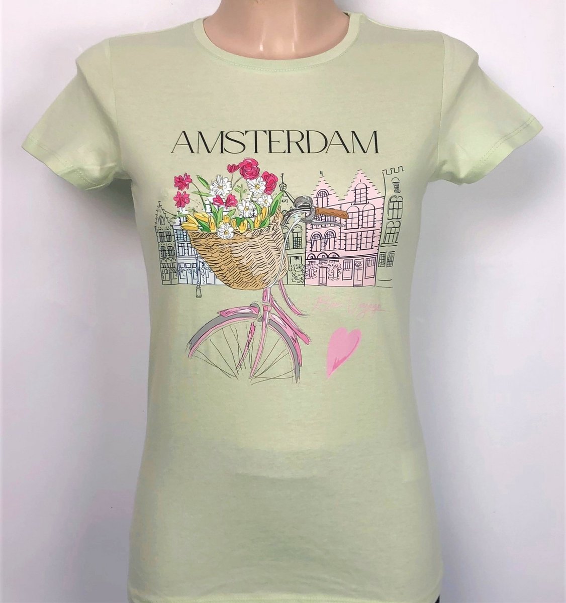 T-shirt mint groen Amsterdam fiets dames | Maat M